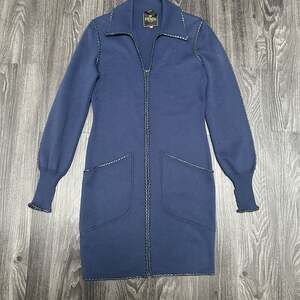Fendi Blue Extra Fine Merino Wool Zip Front Sweater Dress, Size 40 (Medium)